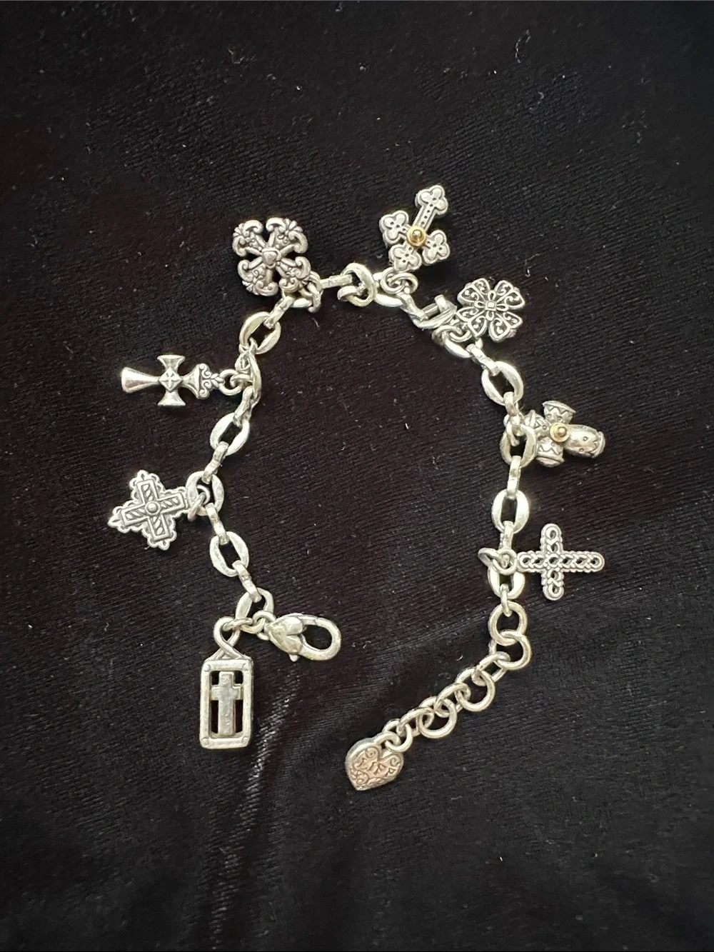 Brighton Eternity Crosses Charm Bracelet vintage Silverplate Two Tone 8.5”